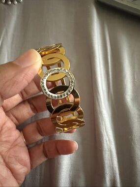 Gold Link Bracelet with Crystal Accents - Women Jewelry